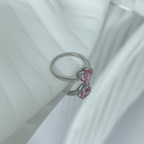Pink Heart-Cut CZ Ring with Pavé Band in Sterling Silver