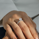 Round Cut Moissanite Engagement Ring with Multi-Row Pavé Band