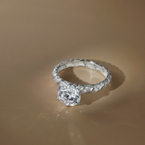 Round Cut Moissanite Engagement Ring with Multi-Row Pavé Band