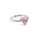 Pink Heart-Cut CZ Ring with Pavé Band in Sterling Silver