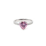 Pink Heart-Cut CZ Ring with Pavé Band in Sterling Silver